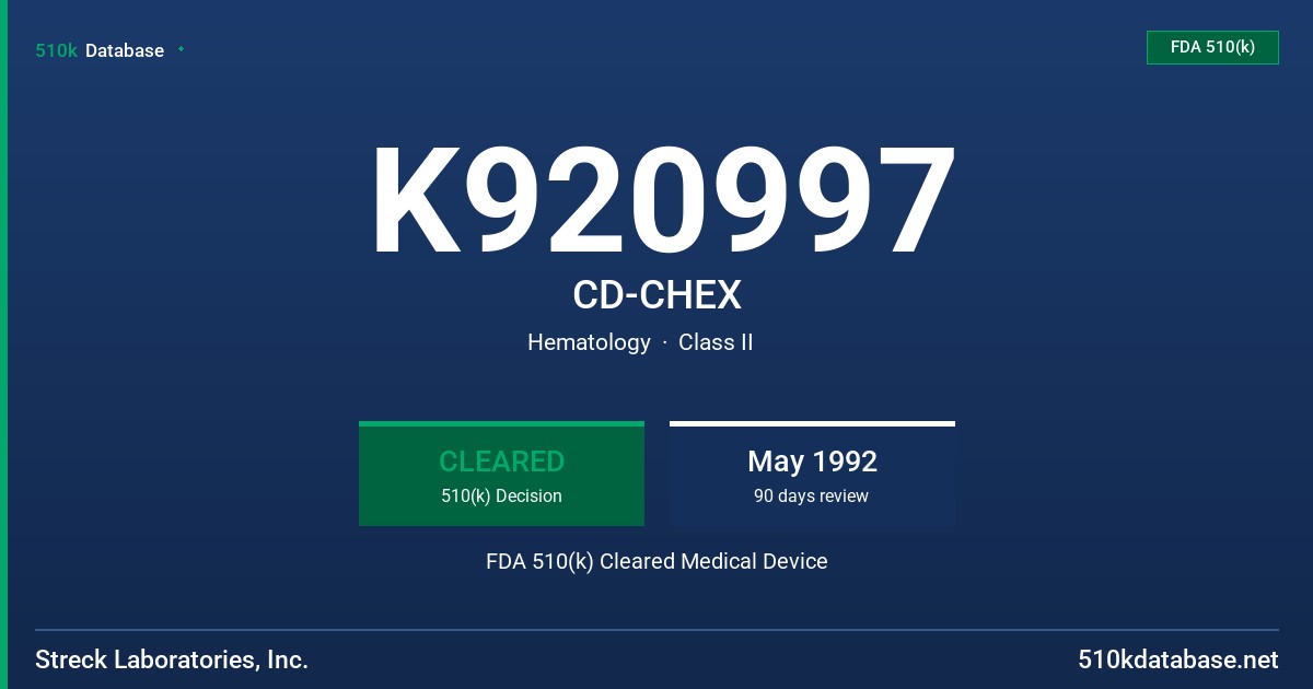 K920997 CD-CHEX FDA 510(k) Cleared Medical Device