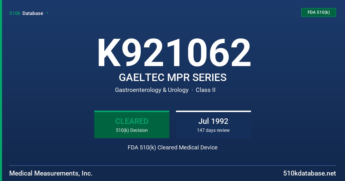 K921062 GAELTEC MPR SERIES FDA 510(k) Cleared Medical Device