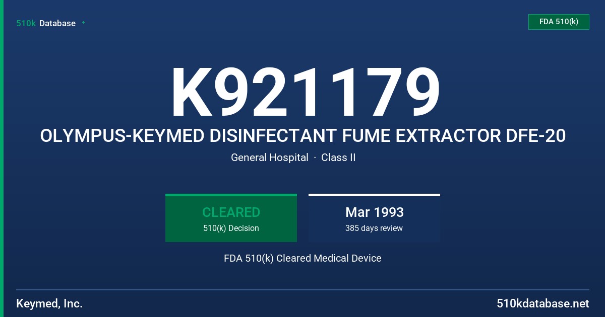 K921179 OLYMPUS-KEYMED DISINFECTANT FUME EXTRACTOR DFE-20 FDA 510(k) Cleared Medical Device