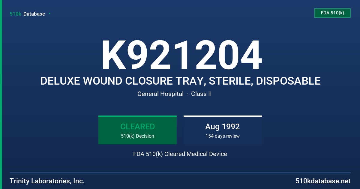K921204 DELUXE WOUND CLOSURE TRAY, STERILE, DISPOSABLE FDA 510(k) Cleared Medical Device