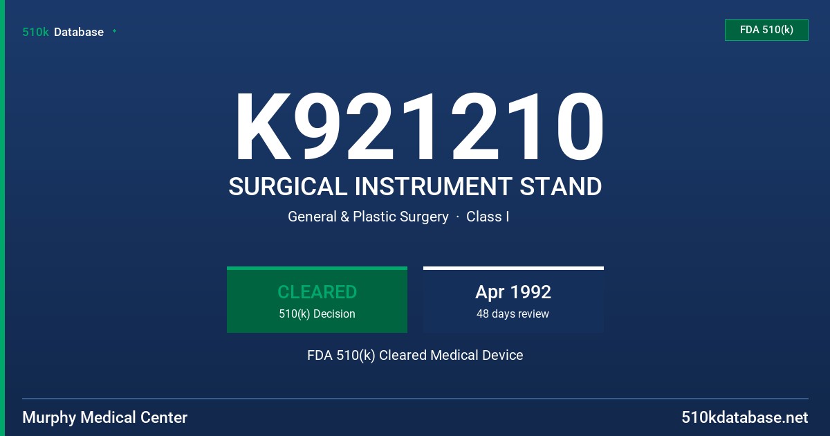 K921210 SURGICAL INSTRUMENT STAND FDA 510(k) Cleared Medical Device