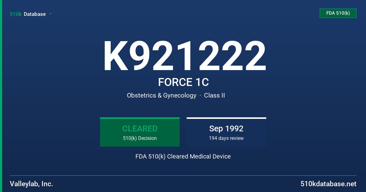 K921222 FORCE 1C FDA 510(k) Cleared Medical Device