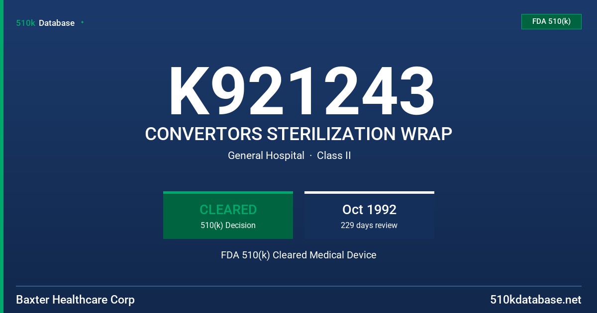 K921243 CONVERTORS STERILIZATION WRAP FDA 510(k) Cleared Medical Device