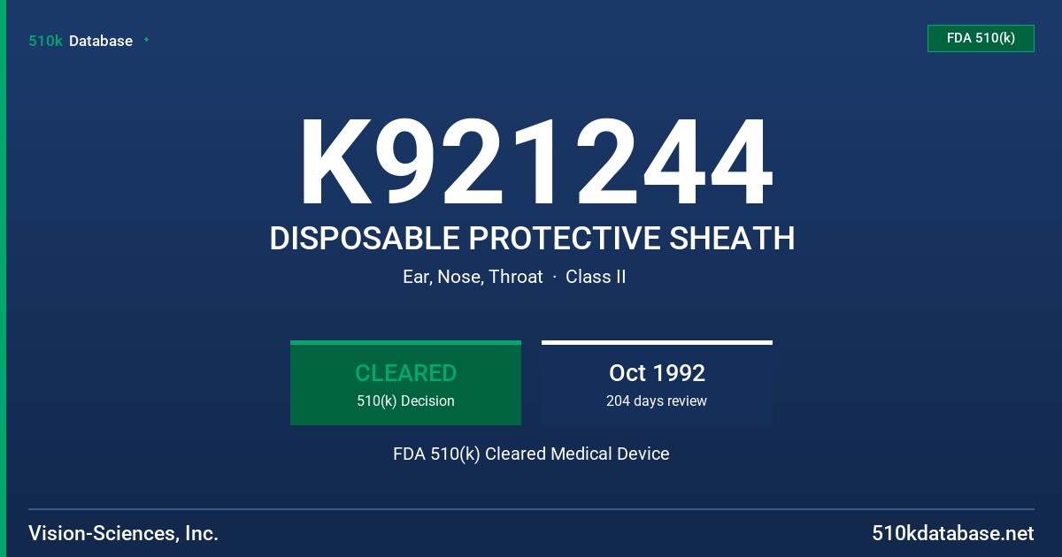 K921244 DISPOSABLE PROTECTIVE SHEATH FDA 510(k) Cleared Medical Device
