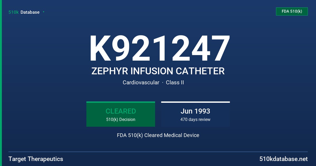 K921247 ZEPHYR INFUSION CATHETER FDA 510(k) Cleared Medical Device