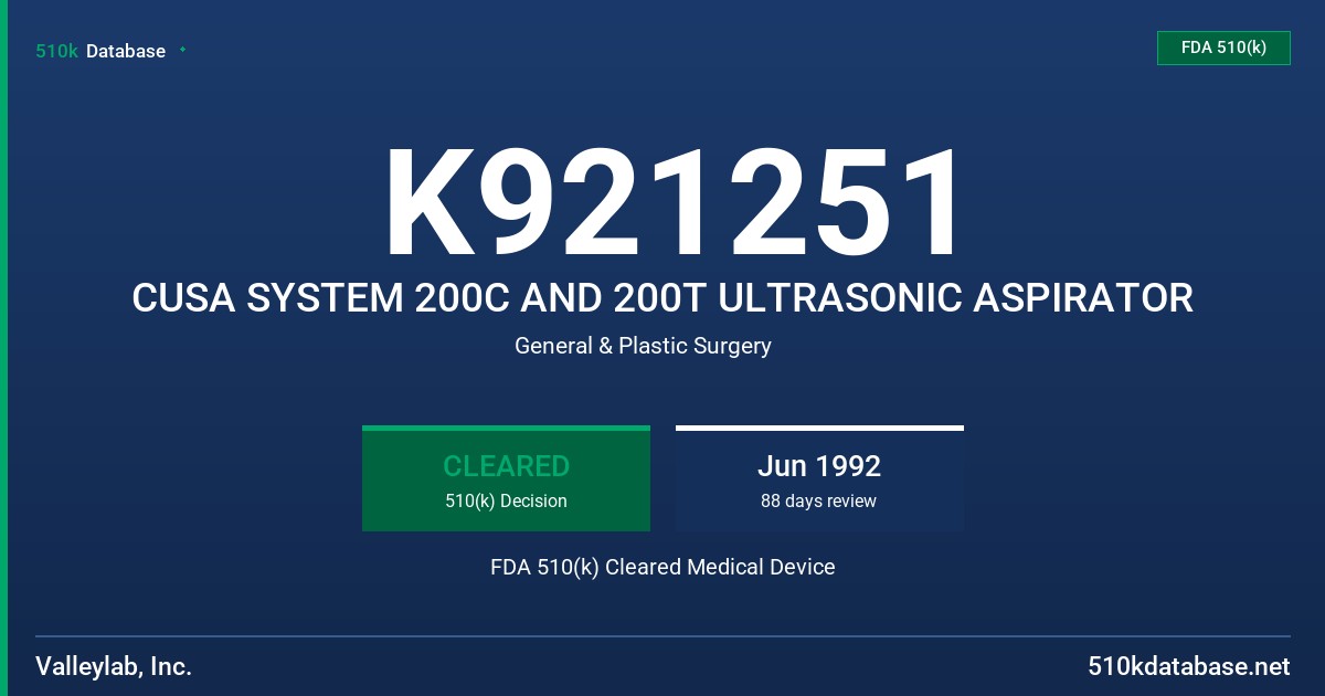 K921251 CUSA SYSTEM 200C AND 200T ULTRASONIC ASPIRATOR FDA 510(k) Cleared Medical Device