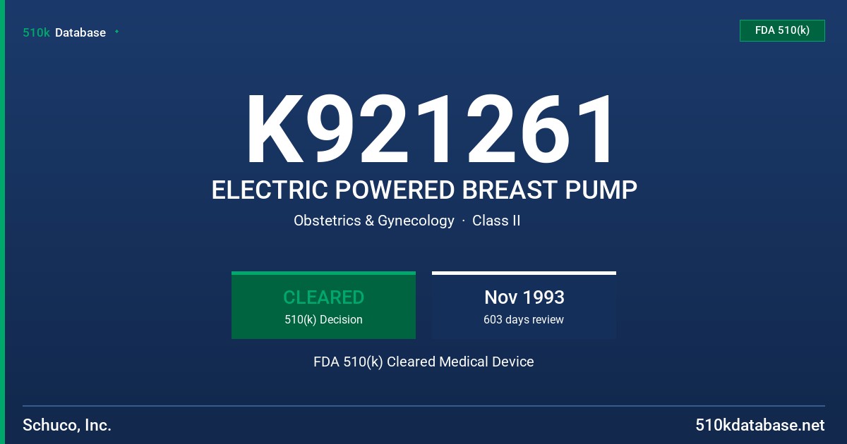 K921261 ELECTRIC POWERED BREAST PUMP FDA 510(k) Cleared Medical Device