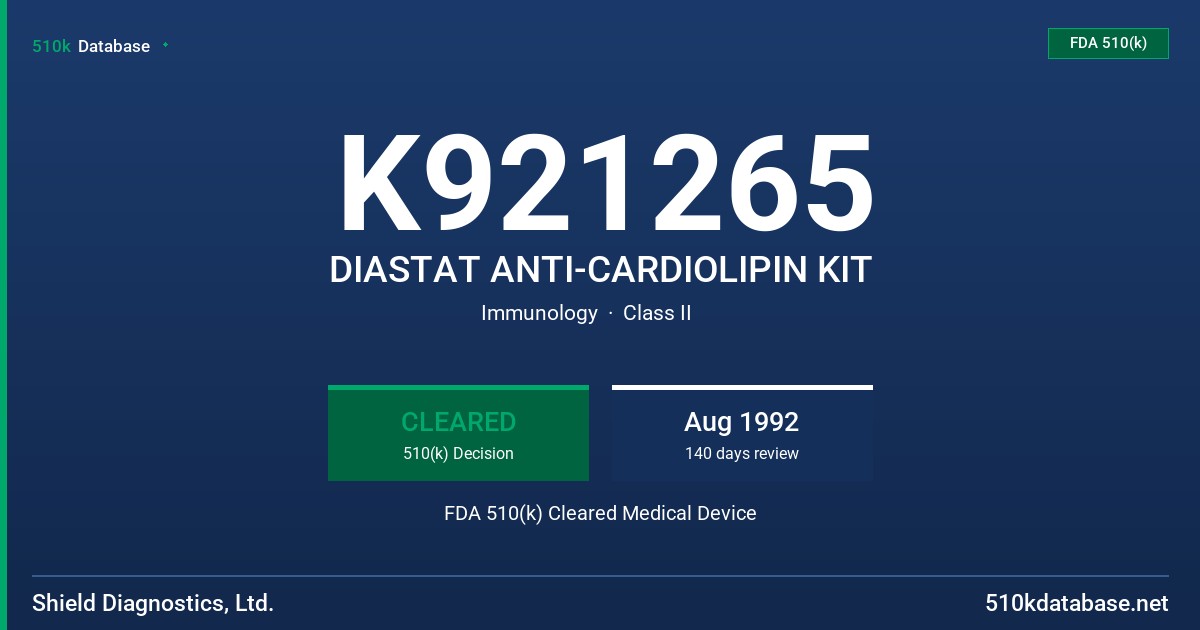 K921265 DIASTAT ANTI-CARDIOLIPIN KIT FDA 510(k) Cleared Medical Device