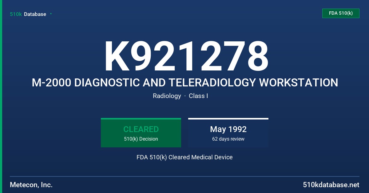 K921278 M-2000 DIAGNOSTIC AND TELERADIOLOGY WORKSTATION FDA 510(k) Cleared Medical Device