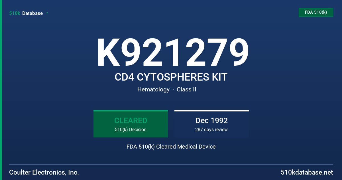 K921279 CD4 CYTOSPHERES KIT FDA 510(k) Cleared Medical Device