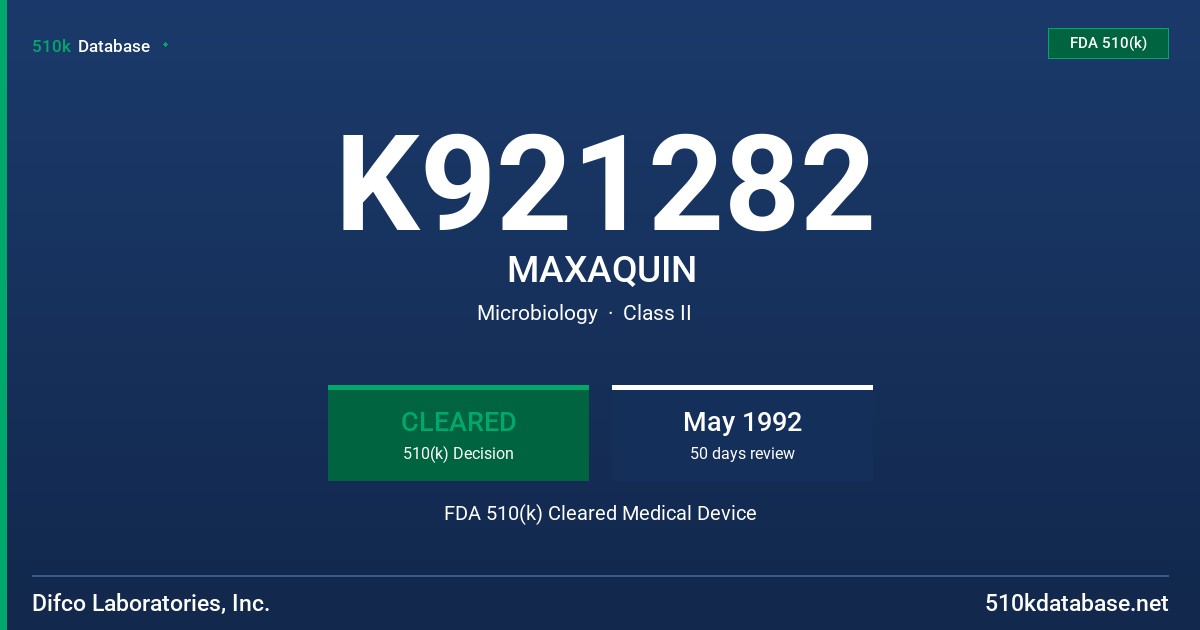K921282 MAXAQUIN FDA 510(k) Cleared Medical Device