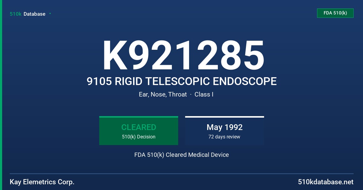 K921285 9105 RIGID TELESCOPIC ENDOSCOPE FDA 510(k) Cleared Medical Device