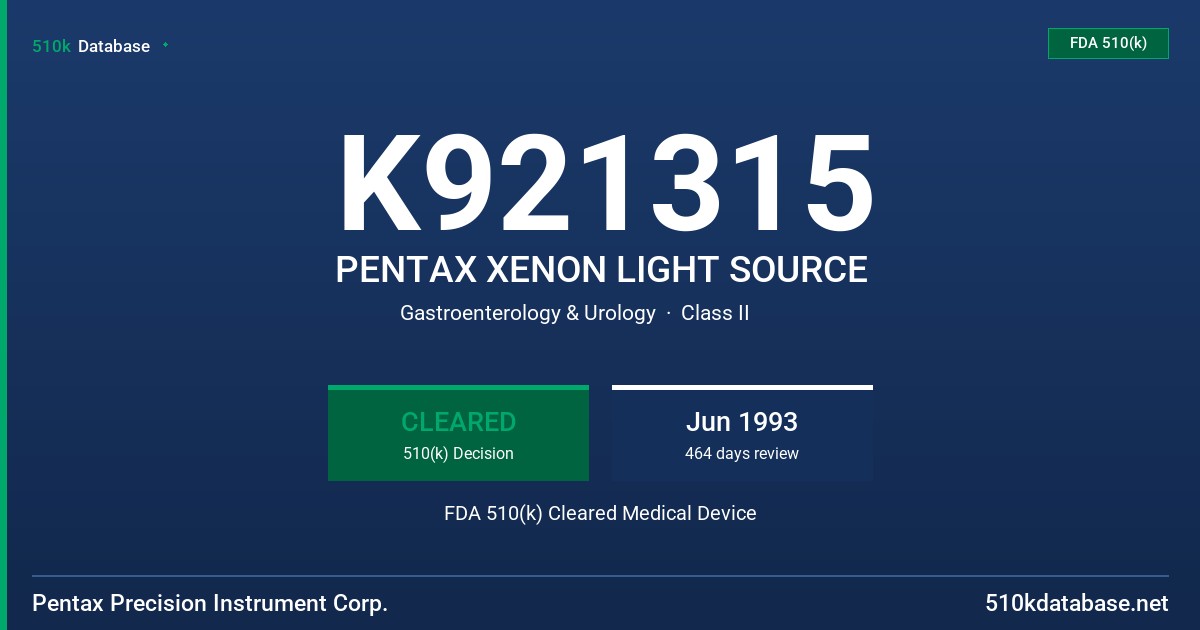 K921315 PENTAX XENON LIGHT SOURCE FDA 510(k) Cleared Medical Device