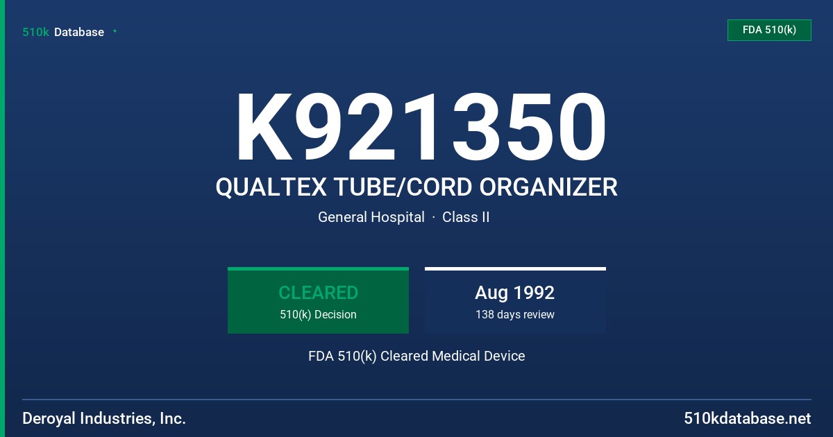 K921350 QUALTEX TUBE/CORD ORGANIZER FDA 510(k) Cleared Medical Device