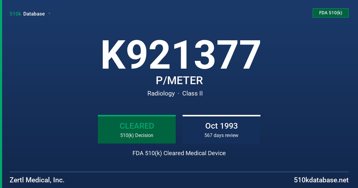 K921377 P/METER FDA 510(k) Cleared Medical Device