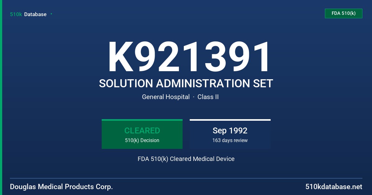 K921391 SOLUTION ADMINISTRATION SET FDA 510(k) Cleared Medical Device