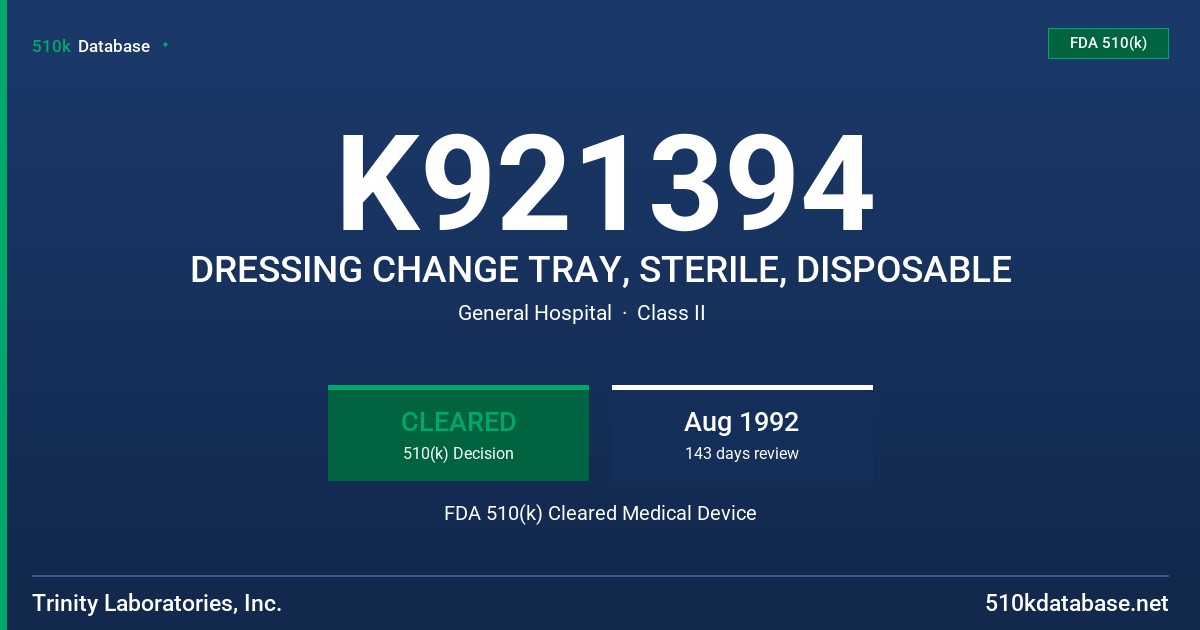 K921394 DRESSING CHANGE TRAY, STERILE, DISPOSABLE FDA 510(k) Cleared Medical Device