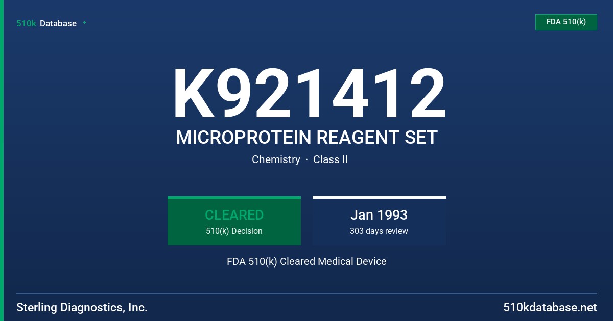 K921412 MICROPROTEIN REAGENT SET FDA 510(k) Cleared Medical Device