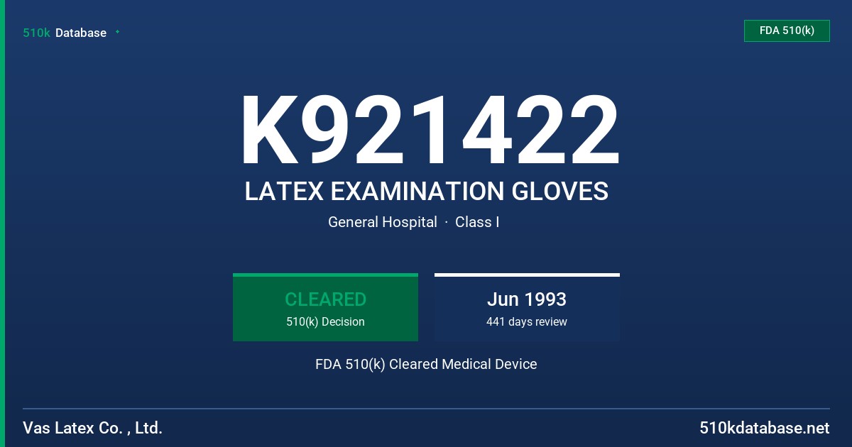 K921422 LATEX EXAMINATION GLOVES FDA 510(k) Cleared Medical Device
