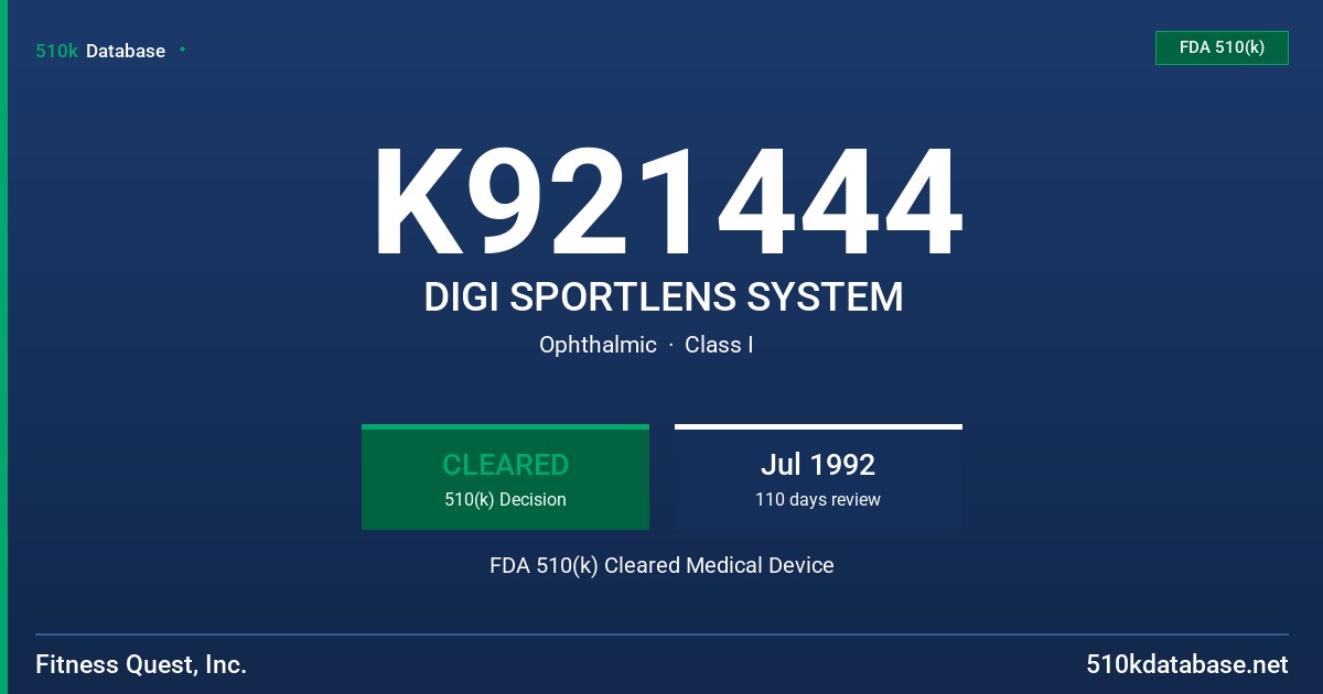 K921444 DIGI SPORTLENS SYSTEM FDA 510(k) Cleared Medical Device