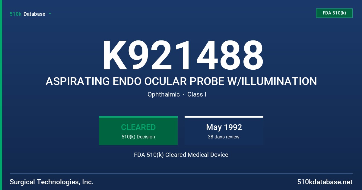 K921488 ASPIRATING ENDO OCULAR PROBE W/ILLUMINATION FDA 510(k) Cleared Medical Device