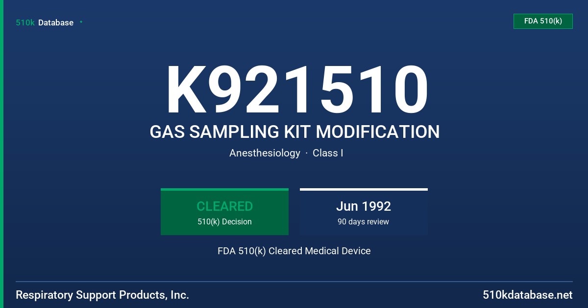 K921510 GAS SAMPLING KIT MODIFICATION FDA 510(k) Cleared Medical Device