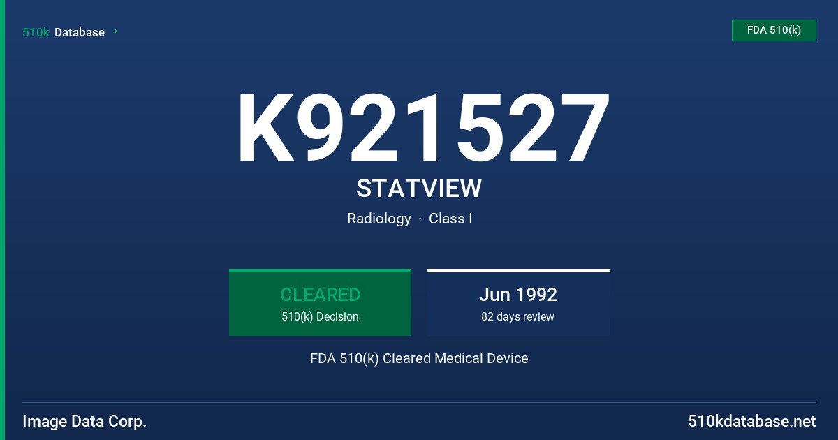 K921527 STATVIEW FDA 510(k) Cleared Medical Device