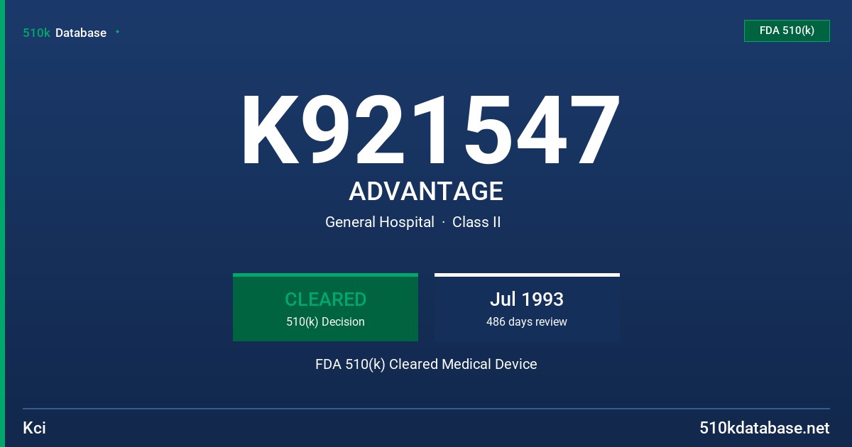 K921547 ADVANTAGE FDA 510(k) Cleared Medical Device