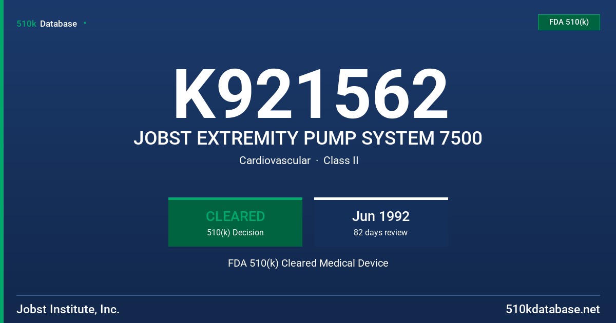 K921562 JOBST EXTREMITY PUMP SYSTEM 7500 FDA 510(k) Cleared Medical Device
