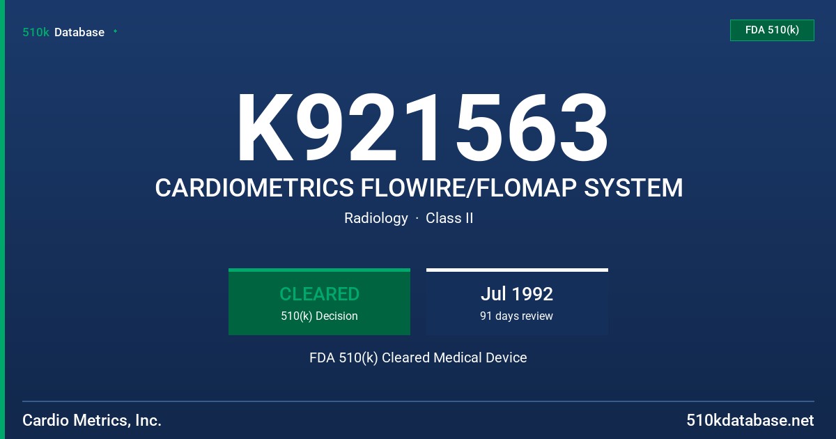 K921563 CARDIOMETRICS FLOWIRE/FLOMAP SYSTEM FDA 510(k) Cleared Medical Device