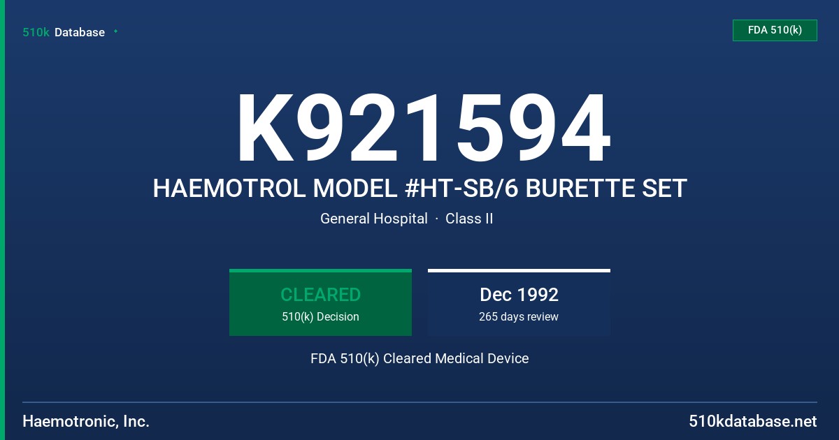 K921594 HAEMOTROL MODEL #HT-SB/6 BURETTE SET FDA 510(k) Cleared Medical Device