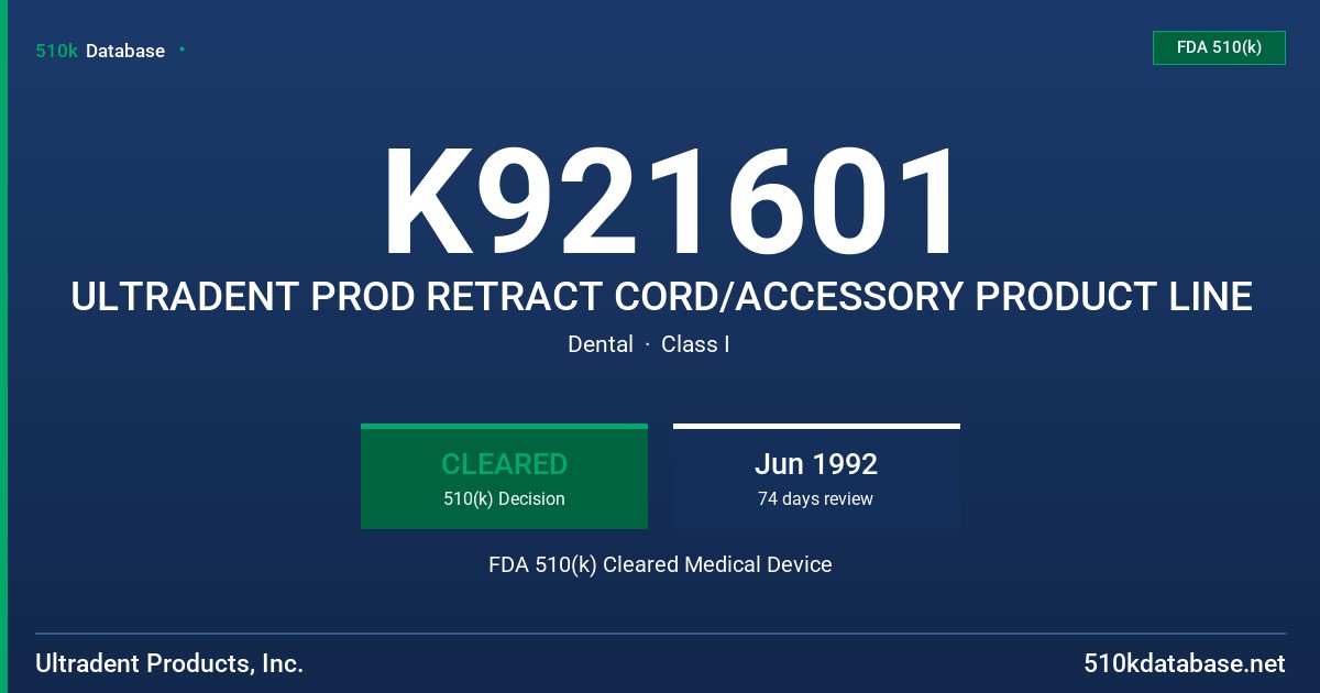 K921601 ULTRADENT PROD RETRACT CORD/ACCESSORY PRODUCT LINE FDA 510(k) Cleared Medical Device