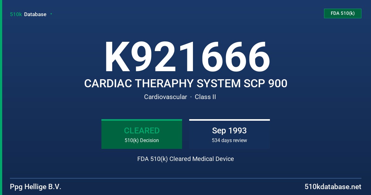 K921666 CARDIAC THERAPHY SYSTEM SCP 900 FDA 510(k) Cleared Medical Device