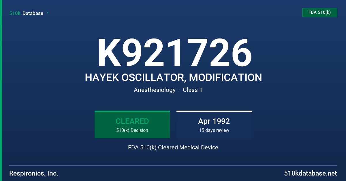 K921726 HAYEK OSCILLATOR, MODIFICATION FDA 510(k) Cleared Medical Device