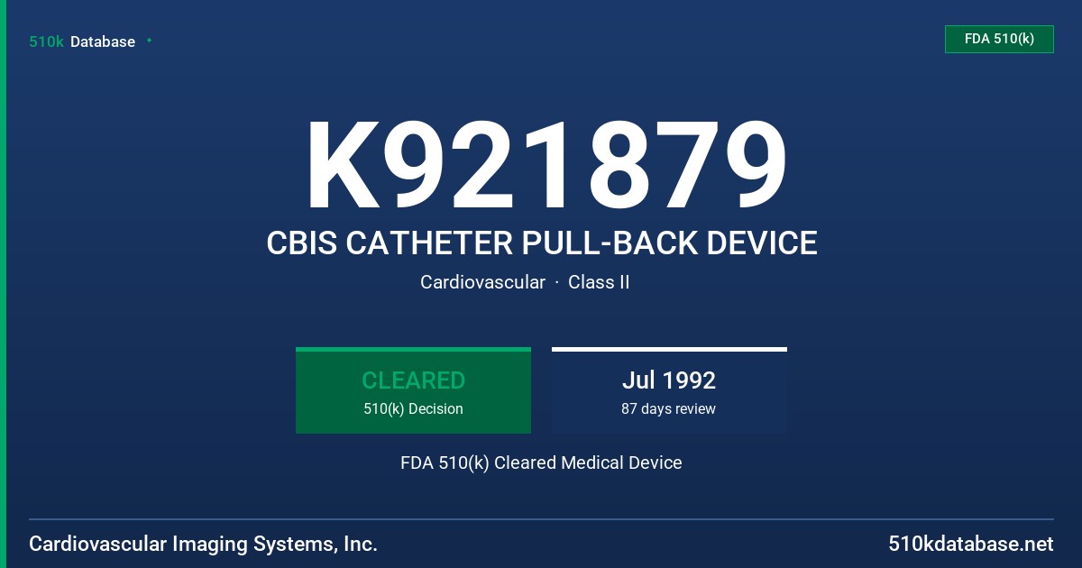 K921879 CBIS CATHETER PULL-BACK DEVICE FDA 510(k) Cleared Medical Device
