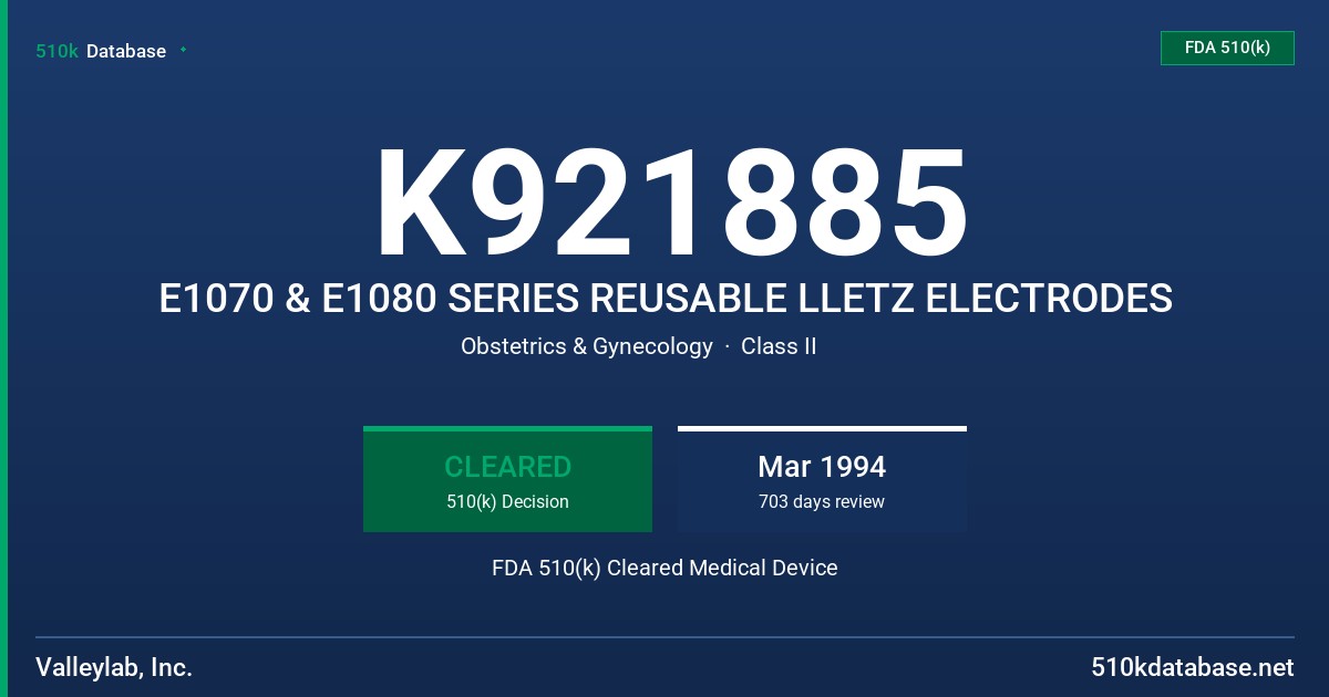 K921885 E1070 & E1080 SERIES REUSABLE LLETZ ELECTRODES FDA 510(k) Cleared Medical Device