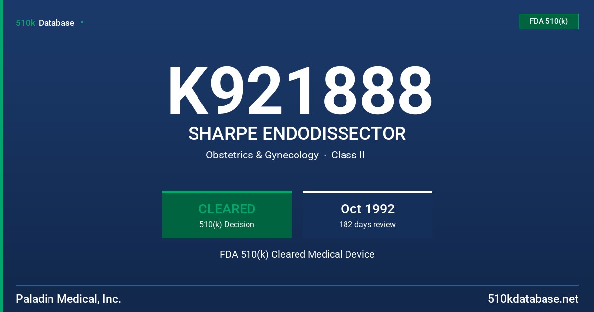 K921888 SHARPE ENDODISSECTOR FDA 510(k) Cleared Medical Device