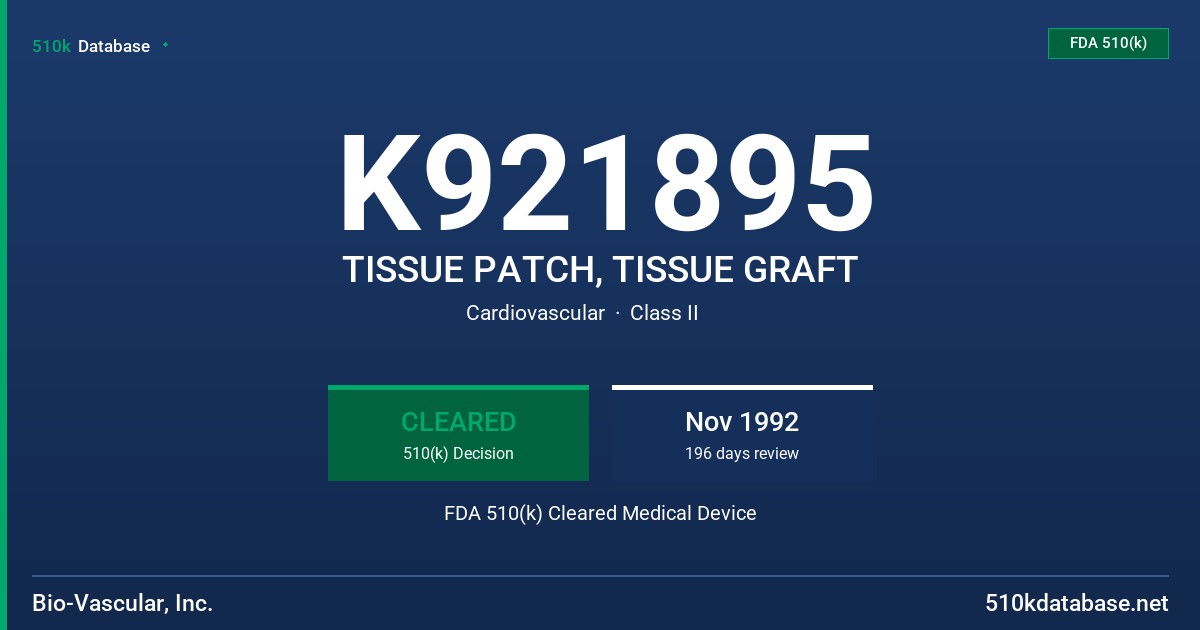 K921895 TISSUE PATCH, TISSUE GRAFT FDA 510(k) Cleared Medical Device