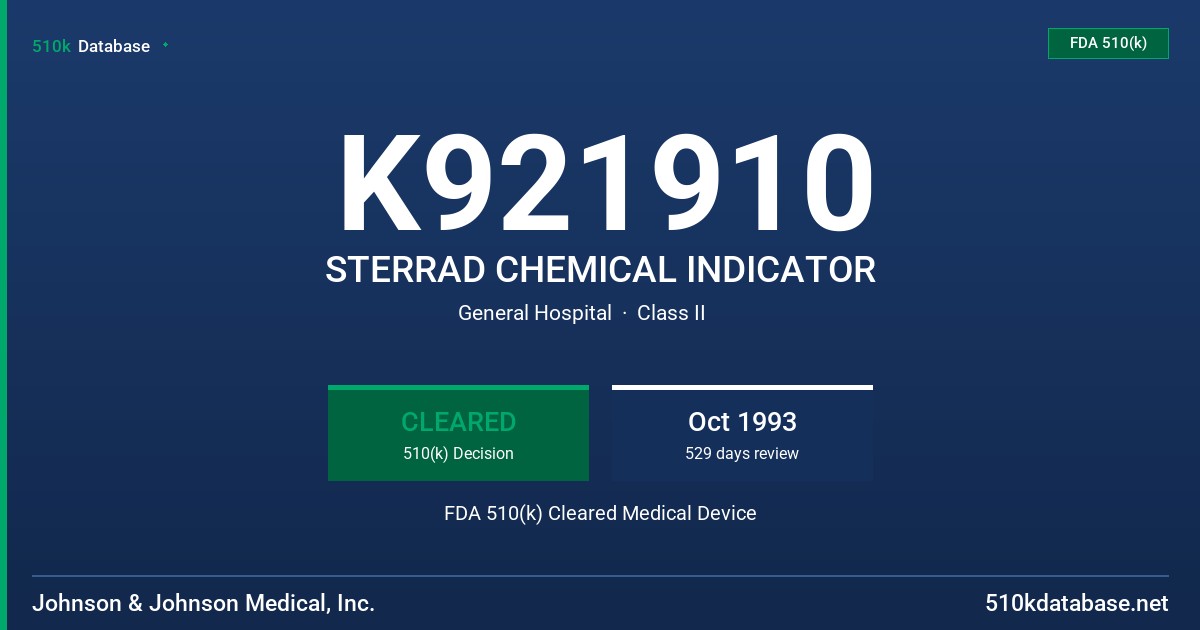 K921910 STERRAD CHEMICAL INDICATOR FDA 510(k) Cleared Medical Device