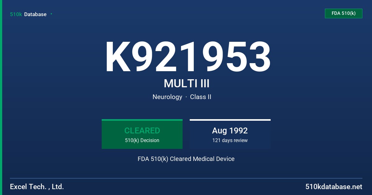 K921953 MULTI III FDA 510(k) Cleared Medical Device