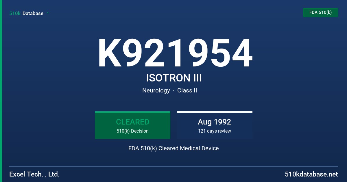 K921954 ISOTRON III FDA 510(k) Cleared Medical Device