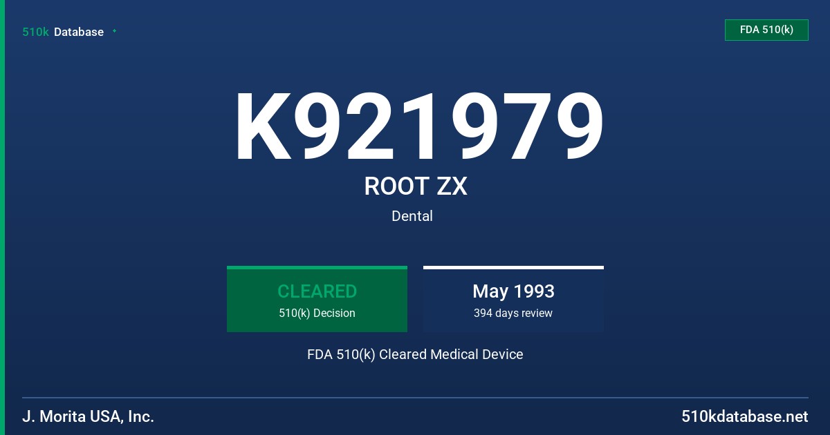 K921979 ROOT ZX FDA 510(k) Cleared Medical Device