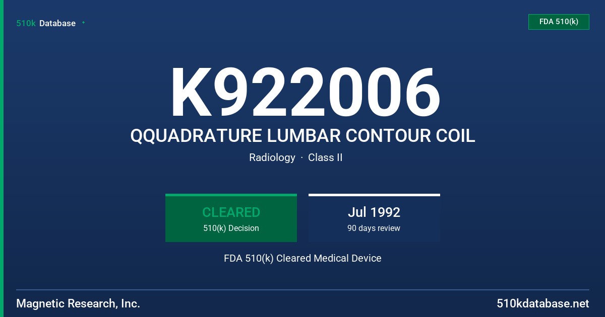 K922006 QQUADRATURE LUMBAR CONTOUR COIL FDA 510(k) Cleared Medical Device