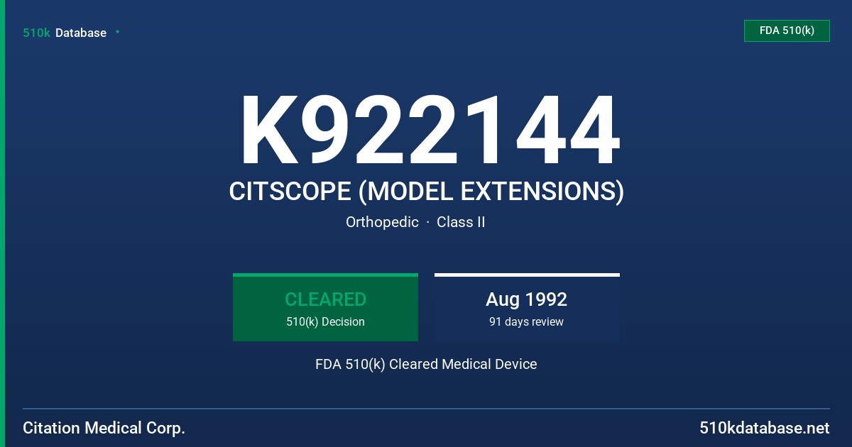 K922144 CITSCOPE (MODEL EXTENSIONS) FDA 510(k) Cleared Medical Device
