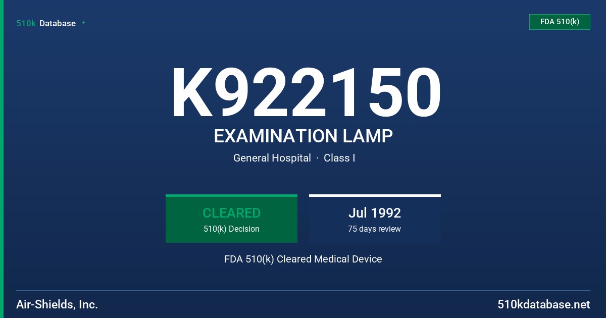K922150 EXAMINATION LAMP FDA 510(k) Cleared Medical Device