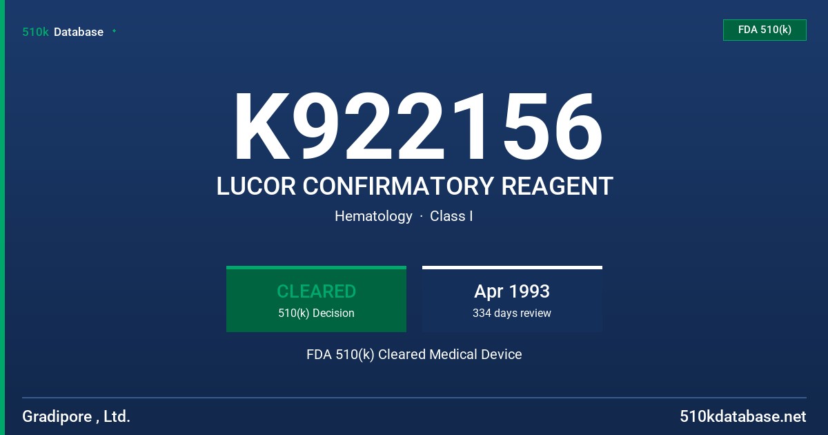K922156 LUCOR CONFIRMATORY REAGENT FDA 510(k) Cleared Medical Device