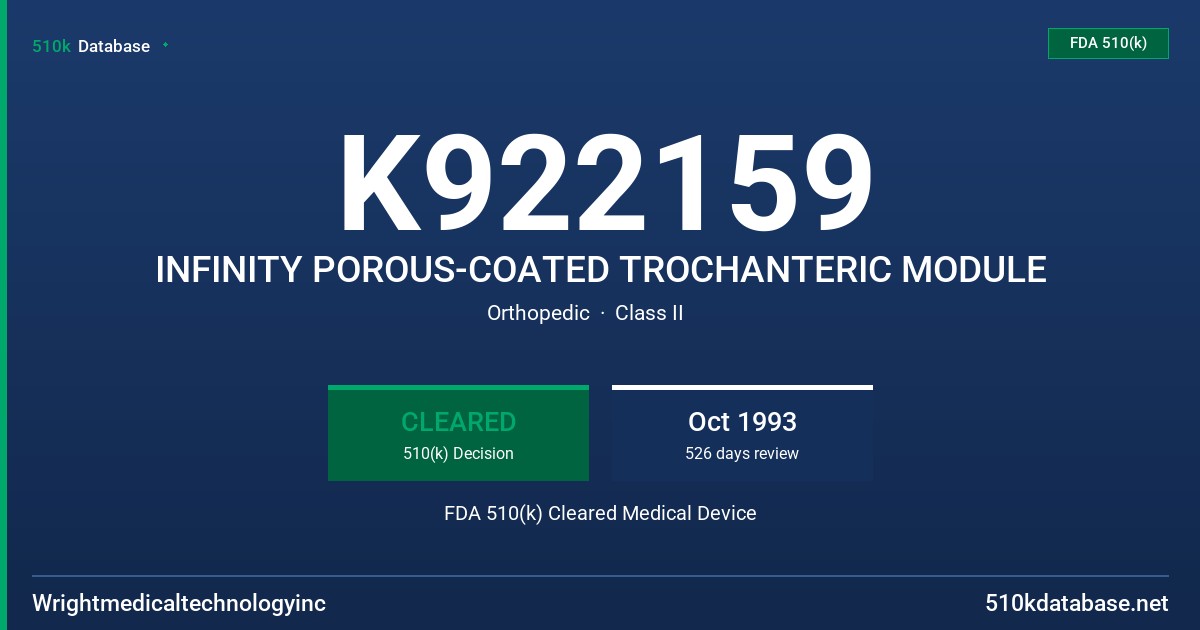K922159 INFINITY POROUS-COATED TROCHANTERIC MODULE FDA 510(k) Cleared Medical Device