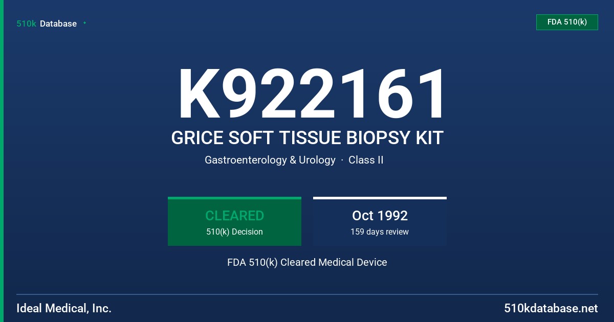 K922161 GRICE SOFT TISSUE BIOPSY KIT FDA 510(k) Cleared Medical Device