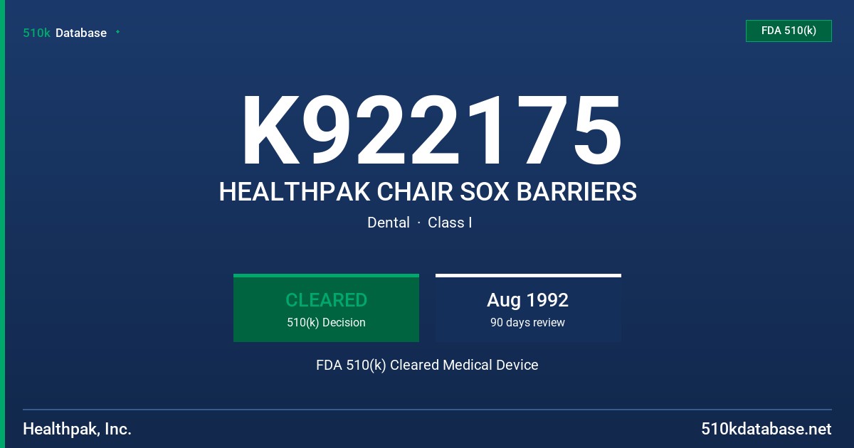 K922175 HEALTHPAK CHAIR SOX BARRIERS FDA 510(k) Cleared Medical Device