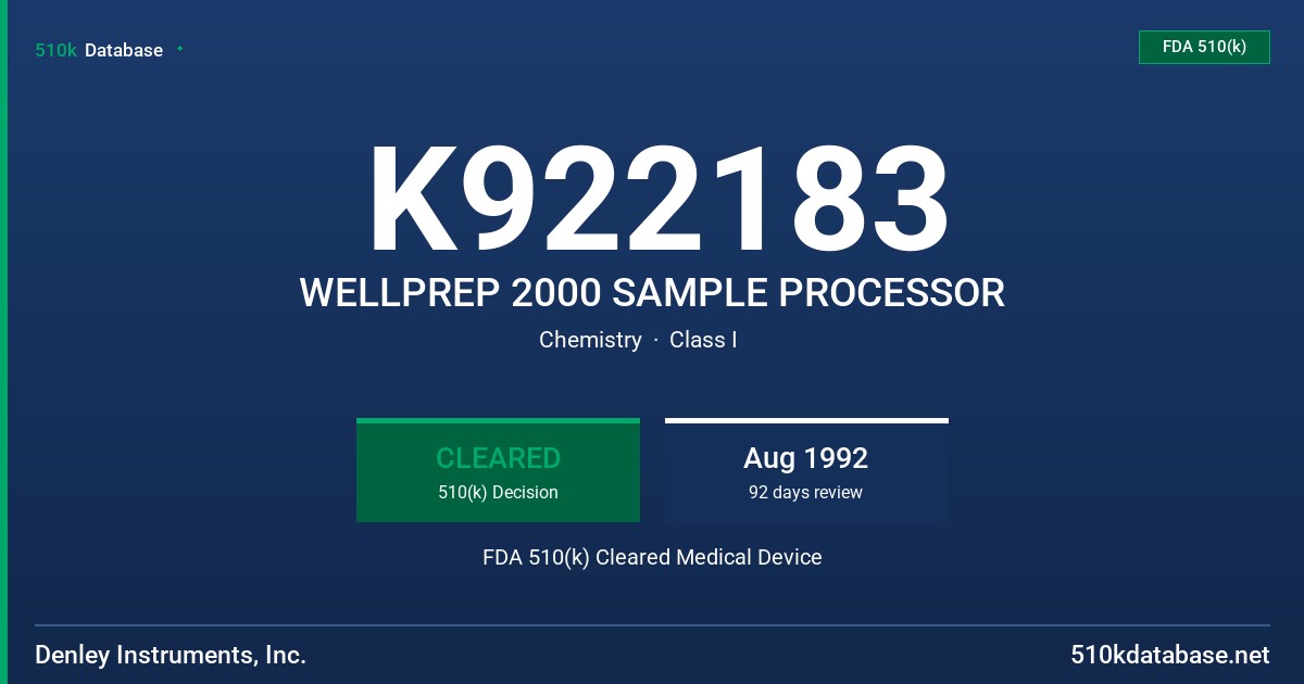 K922183 WELLPREP 2000 SAMPLE PROCESSOR FDA 510(k) Cleared Medical Device